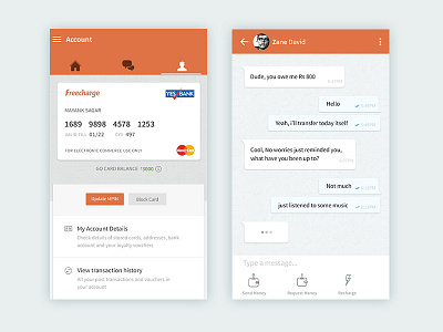Freecharge Android app - Accounts + Chat Experience android chat clean materialdesign minimalist ui