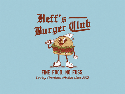 Heff's Burger Club brand design branding cartoon logo graphic design illustration logo mascot logo vintage design vintage logo