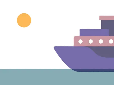 Just afloat boat flat horizon illustration sea ship simple sky styleframe sun texture water
