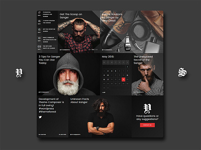 Sanger — Masculine Blog composer design designer header menu modern navigation theme ui ux web webdesign