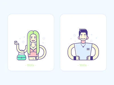 Flat fashion 2000 avatar card fashion female flat icon illustration male outline retro user vector