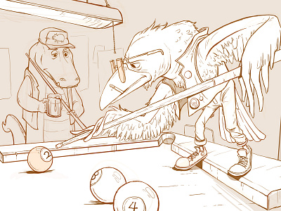 Pool alligator animals crocodile crow doodle gambling illustration pool punk punks sketch swamp