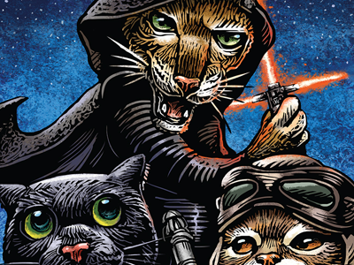 Lights! Camera! Kitties! Part II postcard set cats chet phillips firefly harry potter hunger games illustration indiana jones james bond lord of the rings mad max postcards star wars