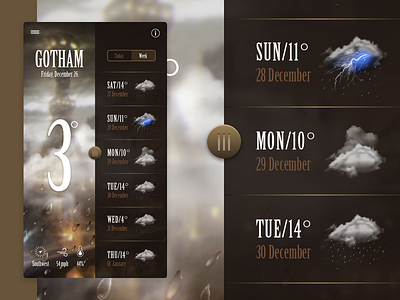 Weather App app batman dark gotham iphone mirror rainy sketch ui weather