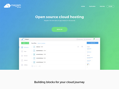 Megam Africa clean cloud homepage hosting landingpage minimal storage web website