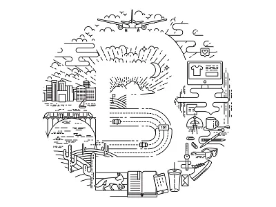 Tempe, Arizona Illustration airport arizona boat lake landscape line art logo negative space plane skyline tempe