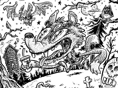 Wolf And Bat bat cartooning character design characters comics goth halloween horror ink drawing psychobilly punk wolf