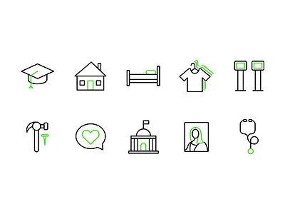 Category Icons art bed education exhibit gallery hammer heart icons kiosk museum nonprofit retail