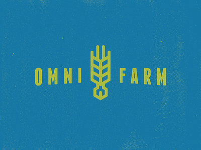 Omni Farm agriculture blue classic farm gold industrial lockup logo machinery mark wheat wrench
