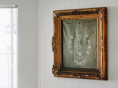 G I V E T A K E M I R R O R etching hands mirror monoline