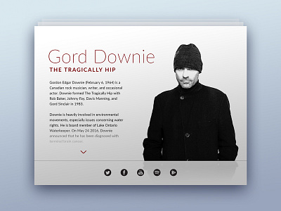 Day 031 - About Card 031 about bio card dailyui downie gord hip music read scroll tragically