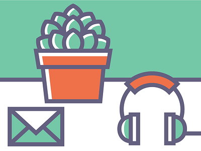 Succulent client work desk desktop flat headphones illustration mail plant still life succulent