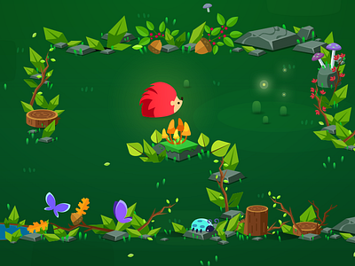 Maze forest work in progress animal critter fireflies flat forest game game art hedgehog maze nature vector wood