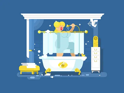 Singing in shower character flat girl illustration kit8 shower singing vector woman