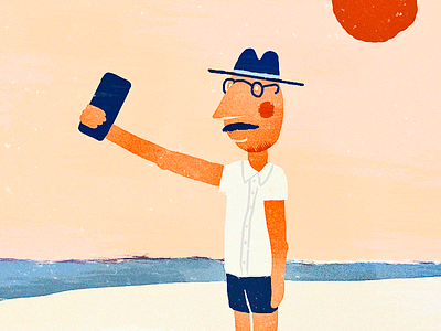 Selfie dad beach dad glasses hat hipster illustration instagram sea selfie sun sunburn texture