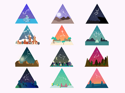 Constellicons boat water buildings cityscapes constellations icons lanscapes mountains night sky sea sky stars triangles