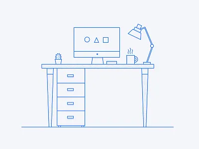 My desk coffe computer desk illustration lamp mac