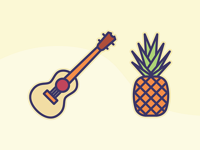 Tiki Icons 2 bright fruit hawaii icons island line monoline music pineapple summer tiki ukulele