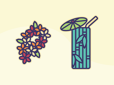 Tiki Icons 4 bright cocktail flowers hawaii icons island lei line monoline summer tiki