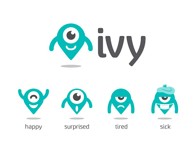 Ivy brand branding cute fun friendly service funny robot illustration illustrative location locator logo identity map pin mascot character mobile app application ui ux web website webpage