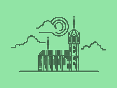 Schlosskirche Wittenberg building church cloud illustration sun vector