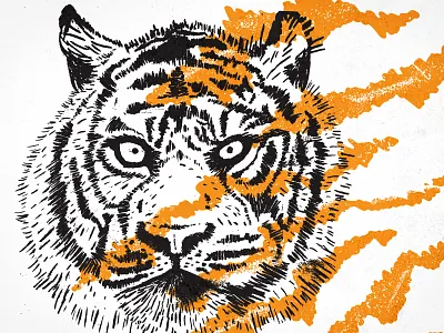 Go Get Em Tiger black brush pen illustration ink orange stripes texture tiger