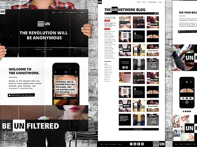 UNseen UN-Network Marcomm site anonymous app black and white ui content app minimal photo app raw square street subversive