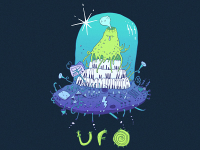 Volcano playing organo alien cosmos cute funny monster music organ party piano space ufo volcano