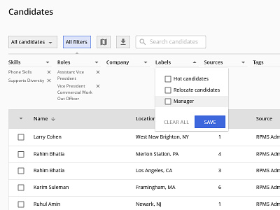 Horizontal Filters applicant tracking system ats crm horizontal filters hr open sans table