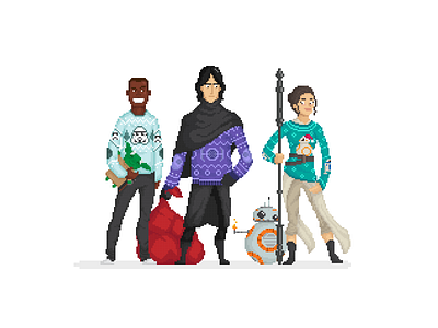 Star Wars X-mas bb 8 christmas finn illustration kylo ren pixel rey santa star wars the force awakens yoda