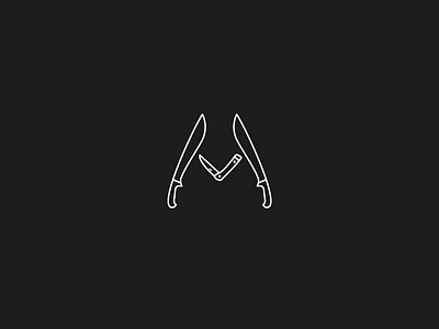 Machete black and white branding identity illustration knife line logo m machete