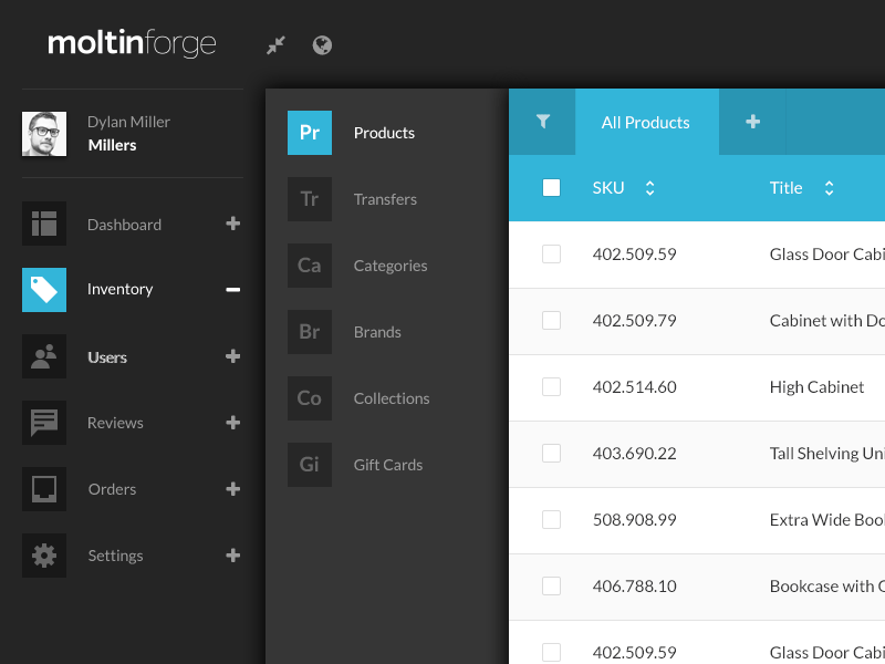 Forge Menu animation dashboard gif moltin ui user interface web