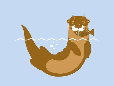 Otter animal eating fish illustration otter swimming