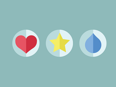 Playful flat icons flat heart icons raindrop star