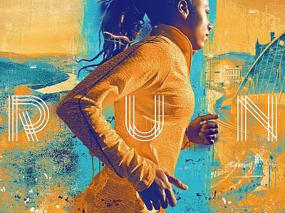 Run athlete colour design fitness orange outdoors paint print running sports