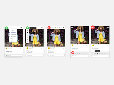 Managing Social Content card dropdown interface manage navigation post social ui ux