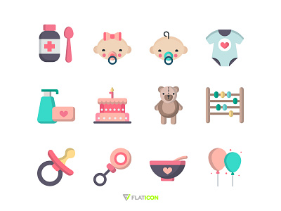 Babies Icons baby balloons boy cake flat girl icon illustration medicine play