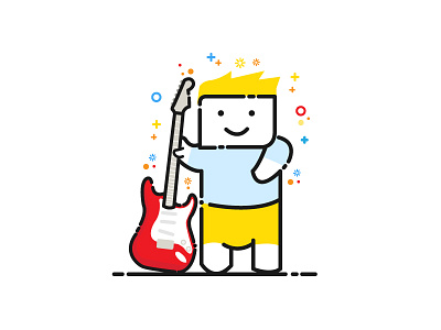 Beach Boyee character flat guitar happy minimal smile vector