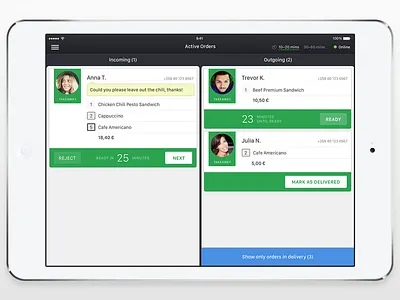 Active orders screen for the restaurant on iOS app design ios ipad mobile product design ui ui design visual design