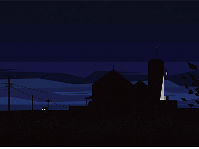 Red Barm dark farm illustration minimal night sky
