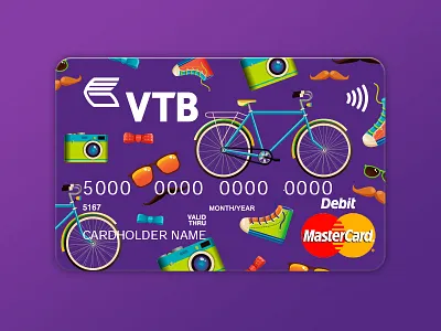 Card Vtb Pattern bank bike camera credit card glasses hipster illustration mustache purple summer
