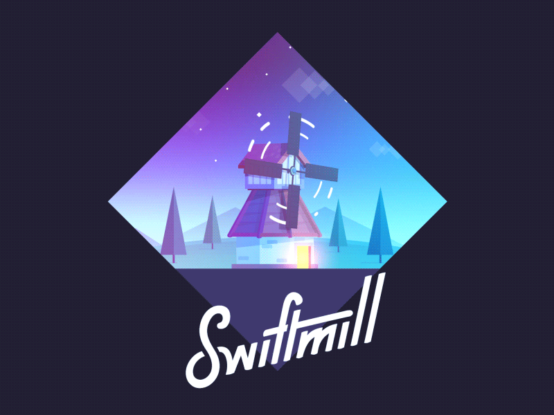 Swiftmill Animation animation app cell flat font intro logo onboarding trees type ui windmill