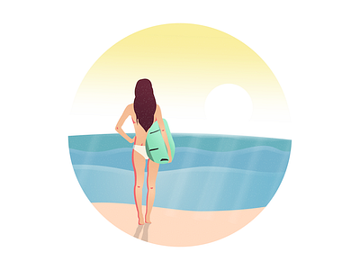 Surfing girl beach board girl illustration retro sun surf surfing vintage wave