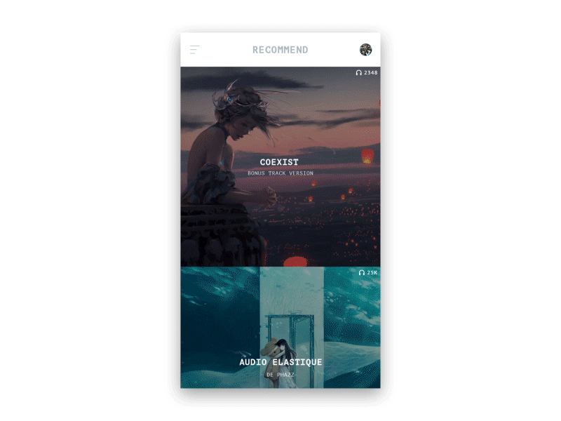 Electronic music 2.0 - recommend action app button design floating ios music principle