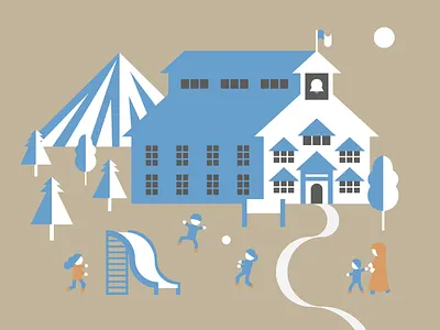 School Readiness dimension flat mountain people play print school