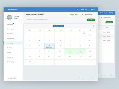 RP Dashboard booking calendar clean dashboard hotel minimal ui ux