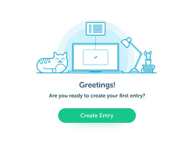 Welcome Screen app cat clear illustration laptop light table ui
