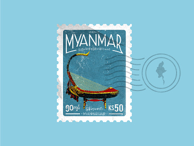 Myanmar Stamp harp mail myanmar post stamp vintage