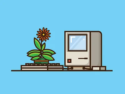 Flower Mac 80s apple computer illustration mac office plant