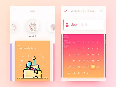 Birthday Card app birthday calendar card color daily ui friend illustration month ui ux
